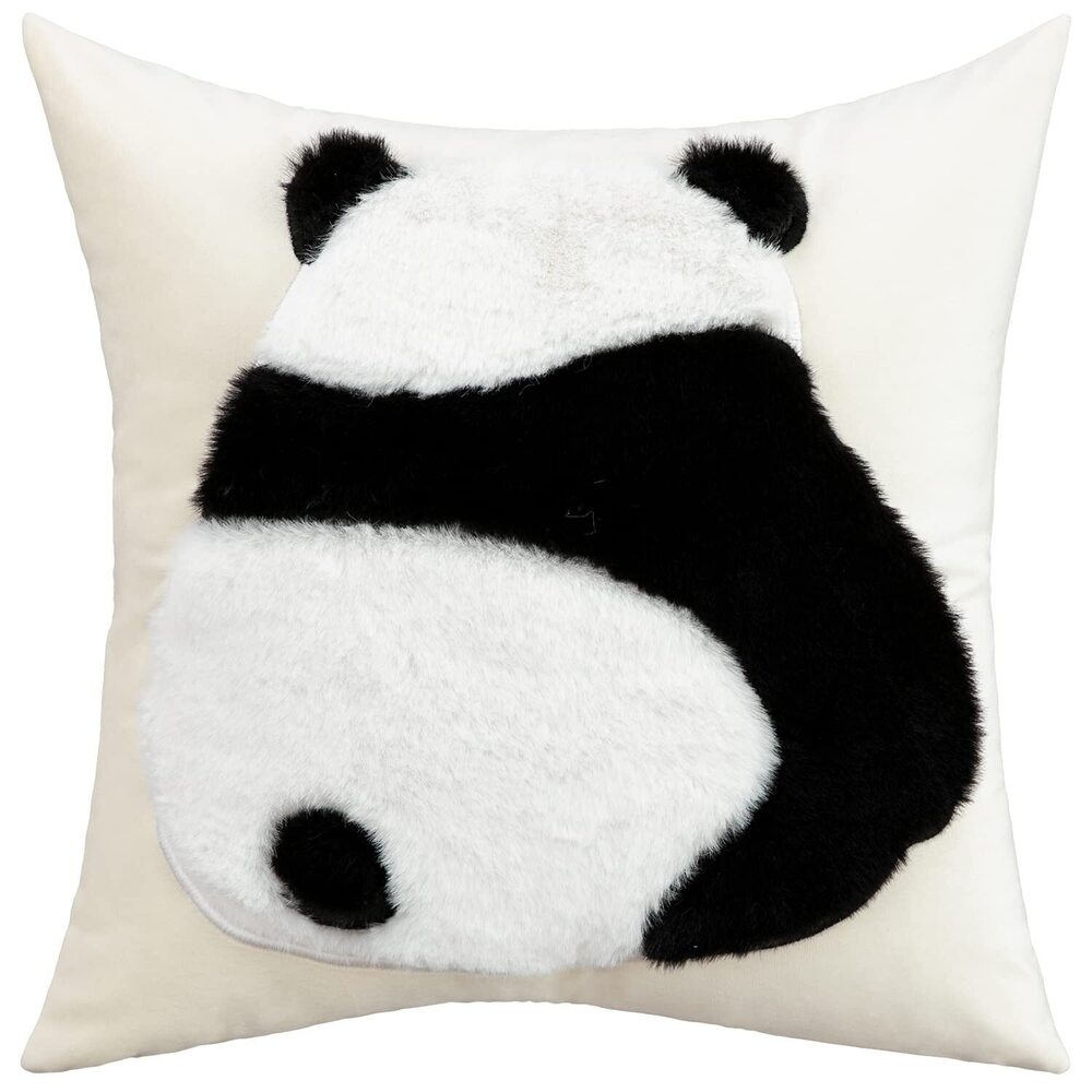 9758 Panda Embroidered Throw Pillow Covers, 18 x 18 Inches Velvet